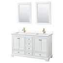 Wyndham Deborah 60" Double Bathroom Vanity In White With White Cultured Marble Countertop Undermount Square Sinks Brushed Gold Trims And 24" Mirrors WCS202060DWGWCUNSM24