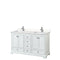 Wyndham Deborah 60" Double Bathroom Vanity In White With Light-Vein Carrara Cultured Marble Countertop Undermount Square Sinks And No Mirrors WCS202060DWHC2UNSMXX