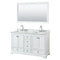 Wyndham Deborah 60" Double Bathroom Vanity In White With White Carrara Marble Countertop Undermount Square Sinks And 58" Mirror WCS202060DWHCMUNSM58