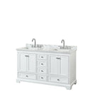 Wyndham Deborah 60" Double Bathroom Vanity In White With White Carrara Marble Countertop Undermount Square Sinks And No Mirror WCS202060DWHCMUNSMXX