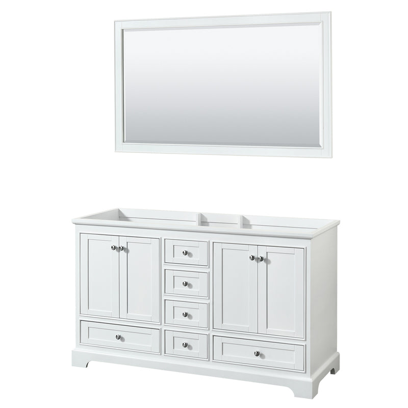 Wyndham Deborah 60" Double Bathroom Vanity In White With No Countertop No Sinks And 58" Mirror WCS202060DWHCXSXXM58