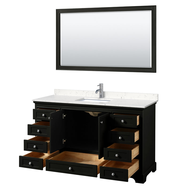 Wyndham Deborah 60" Single Bathroom Vanity In Dark Espresso with Light-Vein Carrara Cultured Marble Countertop Undermount Square Sink and 58" Mirror WCS202060SDEC2UNSM58