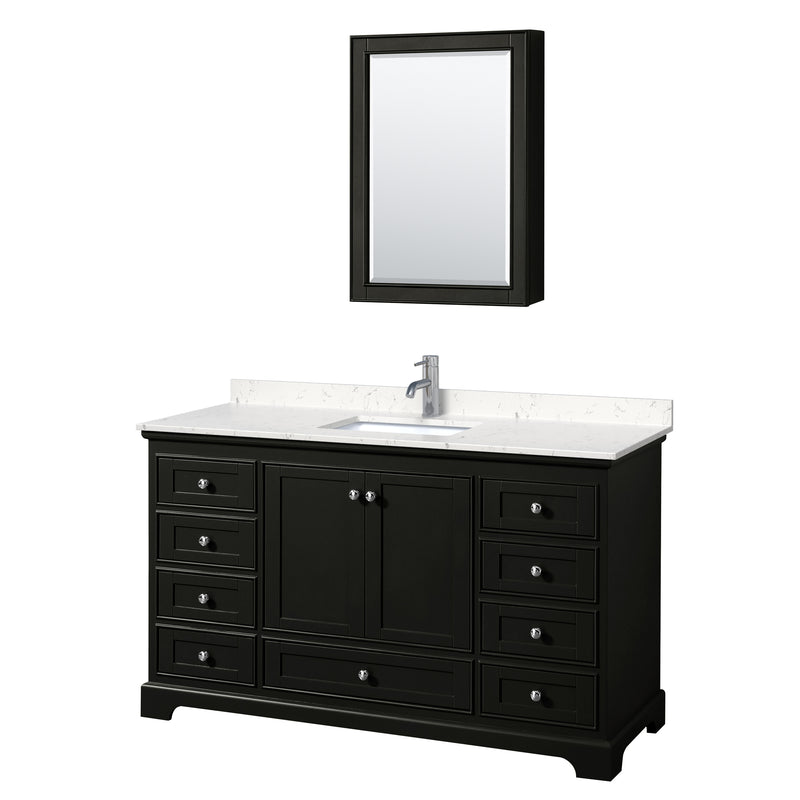 Wyndham Deborah 60" Single Bathroom Vanity In Dark Espresso With Light-Vein Carrara Cultured Marble Countertop Undermount Square Sink And Medicine Cabinet WCS202060SDEC2UNSMED