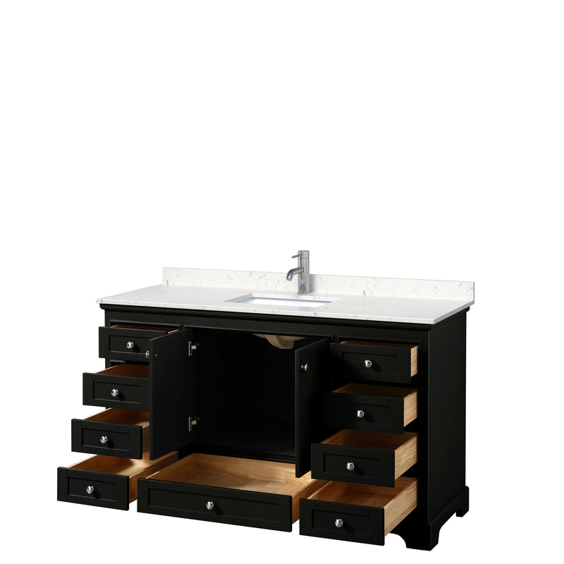 Wyndham Deborah 60" Single Bathroom Vanity In Dark Espresso with Light-Vein Carrara Cultured Marble Countertop Undermount Square Sink and No Mirror WCS202060SDEC2UNSMXX