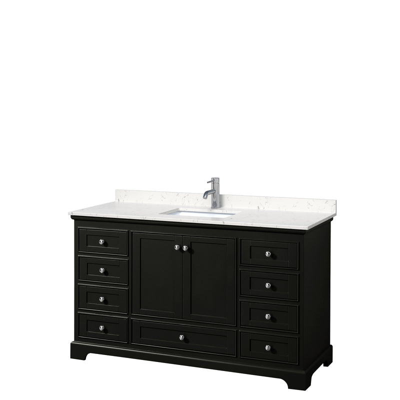 Wyndham Deborah 60" Single Bathroom Vanity In Dark Espresso With Light-Vein Carrara Cultured Marble Countertop Undermount Square Sink And No Mirror WCS202060SDEC2UNSMXX