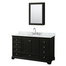 Wyndham Deborah 60" Single Bathroom Vanity In Dark Espresso White Carrara Marble Countertop Undermount Oval Sink And Medicine Cabinet WCS202060SDECMUNOMED