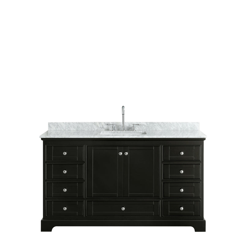 Wyndham Deborah 60" Single Bathroom Vanity In Dark Espresso White Carrara Marble Countertop Undermount Square Sink and No Mirror WCS202060SDECMUNSMXX