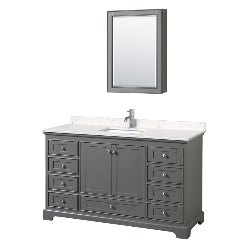 Wyndham Deborah 60" Single Bathroom Vanity In Dark Gray With Light-Vein Carrara Cultured Marble Countertop Undermount Square Sink And Medicine Cabinet WCS202060SKGC2UNSMED