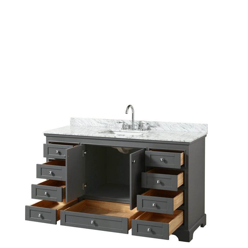 Wyndham Deborah 60" Single Bathroom Vanity In Dark Gray with White Carrara Marble Countertop Undermount Square Sink and No Mirror WCS202060SKGCMUNSMXX