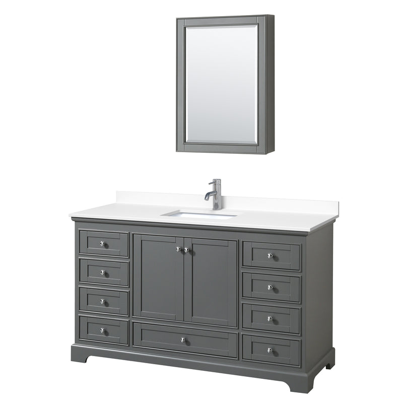 Wyndham Deborah 60" Single Bathroom Vanity In Dark Gray With White Cultured Marble Countertop Undermount Square Sink And Medicine Cabinet WCS202060SKGWCUNSMED