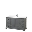 Wyndham Deborah 60" Single Bathroom Vanity In Dark Gray With White Cultured Marble Countertop Undermount Square Sink And No Mirror WCS202060SKGWCUNSMXX