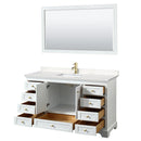 Wyndham Deborah 60" Single Bathroom Vanity In White with Light-Vein Carrara Cultured Marble Countertop Undermount Square Sink Brushed Gold Trims and 58" Mirror WCS202060SWGC2UNSM58