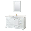 Wyndham Deborah 60" Single Bathroom Vanity In White With Light-Vein Carrara Cultured Marble Countertop Undermount Square Sink Brushed Gold Trims And Medicine Cabinet WCS202060SWGC2UNSMED