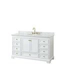 Wyndham Deborah 60" Single Bathroom Vanity In White With White Carrara Marble Countertop Undermount Oval Sink Brushed Gold Trims And No Mirror WCS202060SWGCMUNOMXX