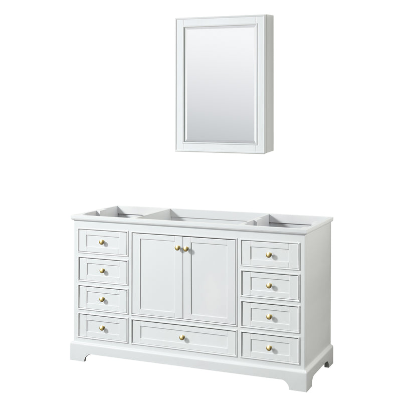 Wyndham Deborah 60" Single Bathroom Vanity In White With No Countertop No Sink Brushed Gold Trims And Medicine Cabinet WCS202060SWGCXSXXMED