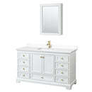 Wyndham Deborah 60" Single Bathroom Vanity In White With White Cultured Marble Countertop Undermount Square Sink Brushed Gold Trims And Medicine Cabinet WCS202060SWGWCUNSMED