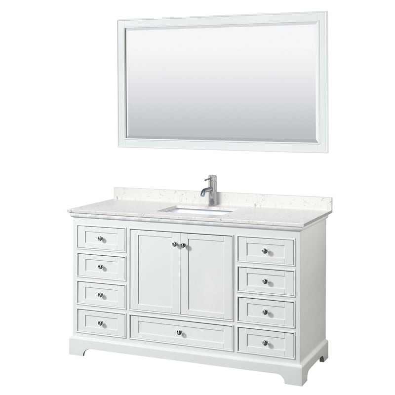 Wyndham Deborah 60" Single Bathroom Vanity In White With Light-Vein Carrara Cultured Marble Countertop Undermount Square Sink And 58" Mirror WCS202060SWHC2UNSM58