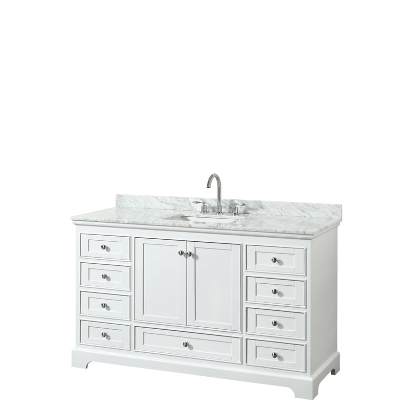 Wyndham Deborah 60" Single Bathroom Vanity In White With White Carrara Marble Countertop Undermount Square Sink And No Mirror WCS202060SWHCMUNSMXX