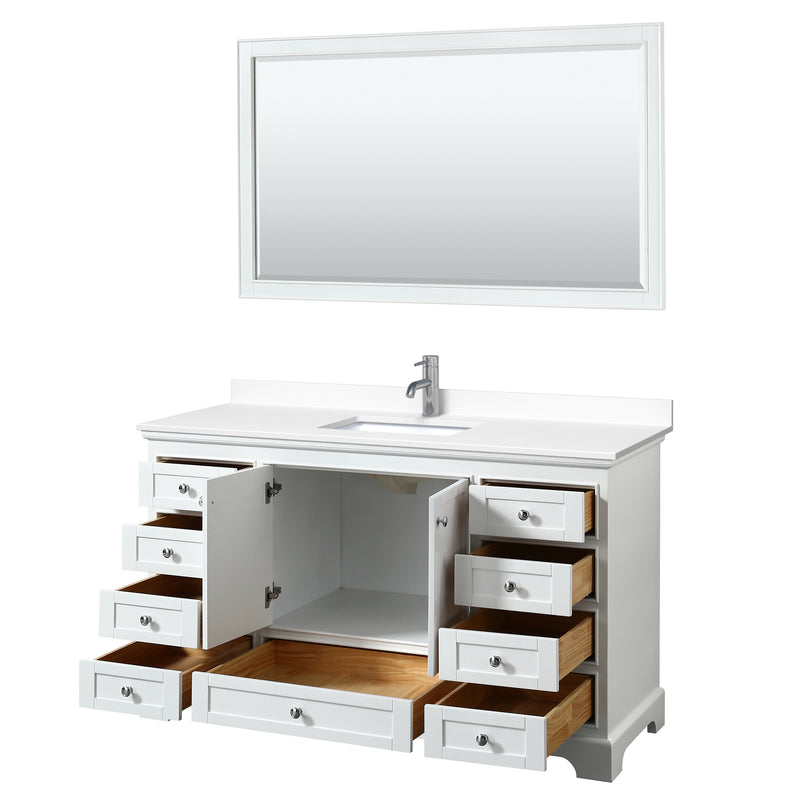 Wyndham Deborah 60" Single Bathroom Vanity In White with White Cultured Marble Countertop Undermount Square Sink and 58" Mirror WCS202060SWHWCUNSM58