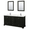 Wyndham Deborah 72" Double Bathroom Vanity In Dark Espresso With Light-Vein Carrara Cultured Marble Countertop Undermount Square Sinks And 24" Mirrors WCS202072DDEC2UNSM24