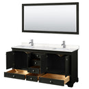 Wyndham Deborah 72" Double Bathroom Vanity In Dark Espresso with Light-Vein Carrara Cultured Marble Countertop Undermount Square Sinks and 70" Mirror WCS202072DDEC2UNSM70