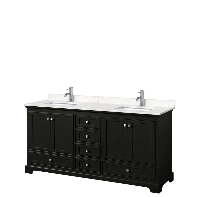 Wyndham Deborah 72" Double Bathroom Vanity In Dark Espresso With Light-Vein Carrara Cultured Marble Countertop Undermount Square Sinks And No Mirrors WCS202072DDEC2UNSMXX