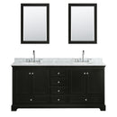 Wyndham Deborah 72" Double Bathroom Vanity In Dark Espresso White Carrara Marble Countertop Undermount Oval Sink and 24" Mirror WCS202072DDECMUNOM24