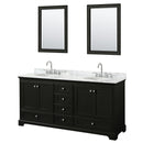 Wyndham Deborah 72" Double Bathroom Vanity In Dark Espresso White Carrara Marble Countertop Undermount Oval Sink And 24" Mirror WCS202072DDECMUNOM24