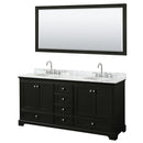 Wyndham Deborah 72" Double Bathroom Vanity In Dark Espresso White Carrara Marble Countertop Undermount Oval Sink And 70" Mirror WCS202072DDECMUNOM70