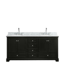 Wyndham Deborah 72" Double Bathroom Vanity In Dark Espresso White Carrara Marble Countertop Undermount Oval Sink and No Mirror WCS202072DDECMUNOMXX