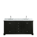 Wyndham Deborah 72" Double Bathroom Vanity In Dark Espresso White Carrara Marble Countertop Undermount Square Sink and No Mirror WCS202072DDECMUNSMXX