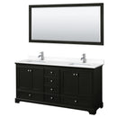 Wyndham Deborah 72" Double Bathroom Vanity In Dark Espresso With White Cultured Marble Countertop Undermount Square Sinks And 70" Mirror WCS202072DDEWCUNSM70