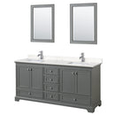 Wyndham Deborah 72" Double Bathroom Vanity In Dark Gray With Light-Vein Carrara Cultured Marble Countertop Undermount Square Sinks And 24" Mirrors WCS202072DKGC2UNSM24