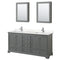 Wyndham Deborah 72" Double Bathroom Vanity In Dark Gray With Light-Vein Carrara Cultured Marble Countertop Undermount Square Sinks And Medicine Cabinets WCS202072DKGC2UNSMED