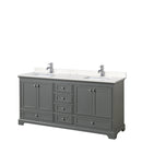 Wyndham Deborah 72" Double Bathroom Vanity In Dark Gray With Light-Vein Carrara Cultured Marble Countertop Undermount Square Sinks And No Mirrors WCS202072DKGC2UNSMXX