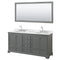 Wyndham Deborah 72" Double Bathroom Vanity In Dark Gray White Carrara Marble Countertop Undermount Oval Sink And 70" Mirror WCS202072DKGCMUNOM70