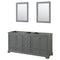 Wyndham Deborah 72" Double Bathroom Vanity In Dark Gray With No Countertop No Sinks And 24" Mirrors WCS202072DKGCXSXXM24