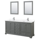 Wyndham Deborah 72" Double Bathroom Vanity In Dark Gray With White Cultured Marble Countertop Undermount Square Sinks And 24" Mirrors WCS202072DKGWCUNSM24