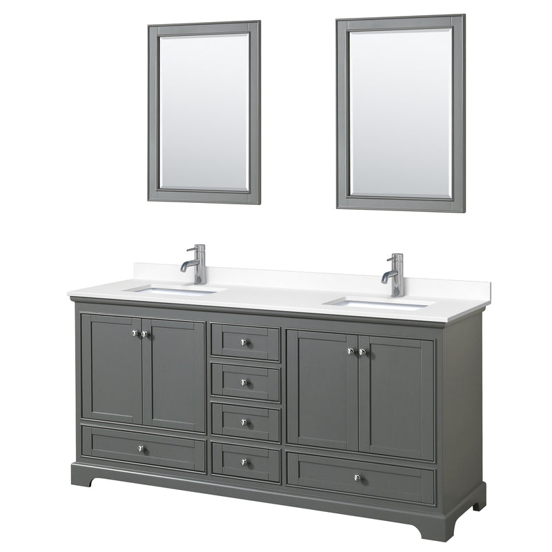 Wyndham Deborah 72" Double Bathroom Vanity In Dark Gray With White Cultured Marble Countertop Undermount Square Sinks And 24" Mirrors WCS202072DKGWCUNSM24