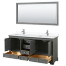 Wyndham Deborah 72" Double Bathroom Vanity In Dark Gray with White Cultured Marble Countertop Undermount Square Sinks and 70" Mirror WCS202072DKGWCUNSM70