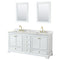 Wyndham Deborah 72" Double Bathroom Vanity In White With White Carrara Marble Countertop Undermount Square Sinks Brushed Gold Trims And 24" Mirrors WCS202072DWGCMUNSM24