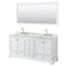 Wyndham Deborah 72" Double Bathroom Vanity In White With White Carrara Marble Countertop Undermount Square Sinks Brushed Gold Trims And 70" Mirror WCS202072DWGCMUNSM70