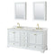 Wyndham Deborah 72" Double Bathroom Vanity In White With White Carrara Marble Countertop Undermount Square Sinks Brushed Gold Trims And Medicine Cabinets WCS202072DWGCMUNSMED