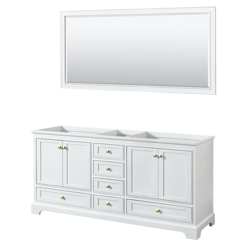 Wyndham Deborah 72" Double Bathroom Vanity In White With No Countertop No Sinks Brushed Gold Trims And 70" Mirror WCS202072DWGCXSXXM70