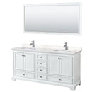 Wyndham Deborah 72" Double Bathroom Vanity In White With Light-Vein Carrara Cultured Marble Countertop Undermount Square Sinks And 70" Mirror WCS202072DWHC2UNSM70