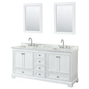 Wyndham Deborah 72" Double Bathroom Vanity In White With White Carrara Marble Countertop Undermount Square Sinks And 24" Mirrors WCS202072DWHCMUNSM24