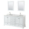 Wyndham Deborah 72" Double Bathroom Vanity In White With White Carrara Marble Countertop Undermount Square Sinks And 24" Mirrors WCS202072DWHCMUNSM24