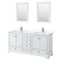 Wyndham Deborah 72" Double Bathroom Vanity In White With White Cultured Marble Countertop Undermount Square Sinks And 24" Mirrors WCS202072DWHWCUNSM24