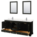 Wyndham Deborah 80" Double Bathroom Vanity In Dark Espresso with Light-Vein Carrara Cultured Marble Countertop Undermount Square Sinks and 24" Mirrors WCS202080DDEC2UNSM24