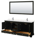 Wyndham Deborah 80" Double Bathroom Vanity In Dark Espresso with Light-Vein Carrara Cultured Marble Countertop Undermount Square Sinks and 70" Mirror WCS202080DDEC2UNSM70